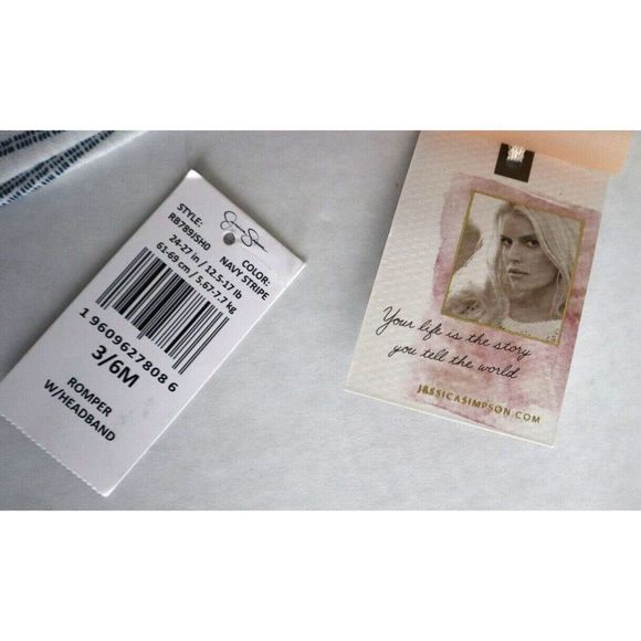 Jessica Simpson RB789JSH0 Baby Girl Sz 3/6 Months Navy Striped Romper w/Headband - Picture 7 of 7